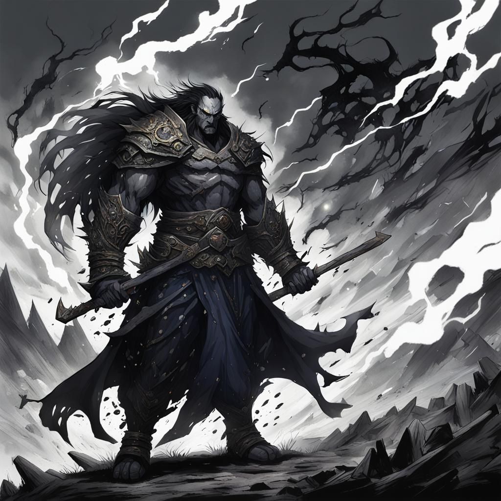 Menacing Dark Figure Dominates Landscape in Detailed Matte P...