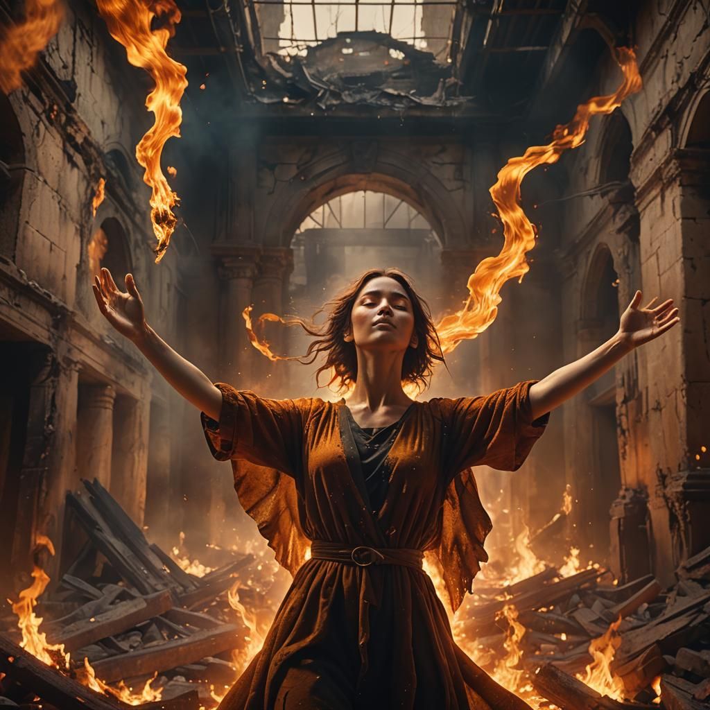Woman in Flames Digital Art