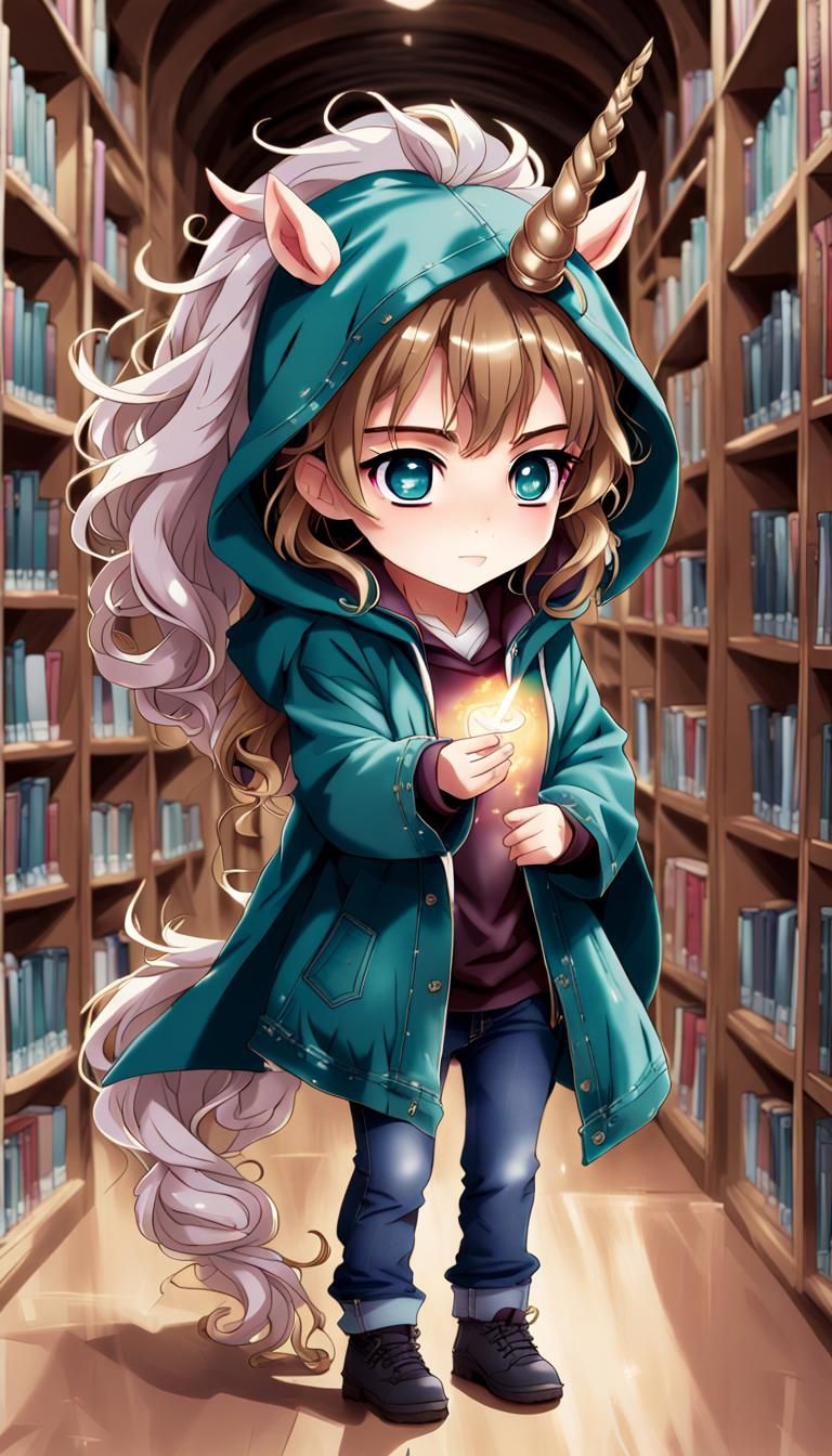Chibi Hermione Granger Casting Spell in Anime Style