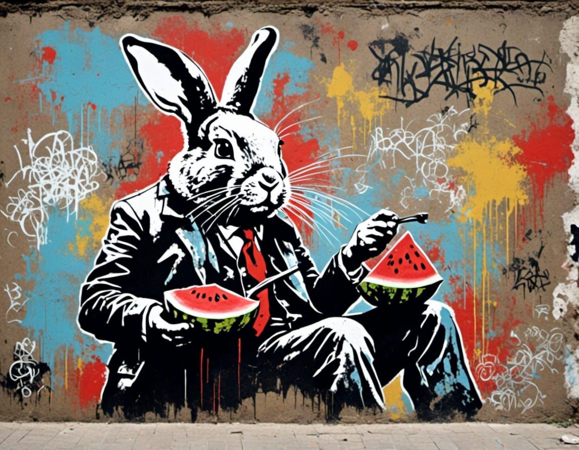 Rabbit with Watermelon in Neo-Expressionist Style
