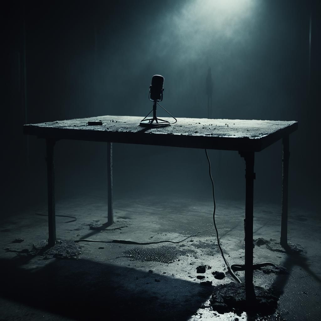 Eerie Microphone in Dark Void: Film Noir Concept Art