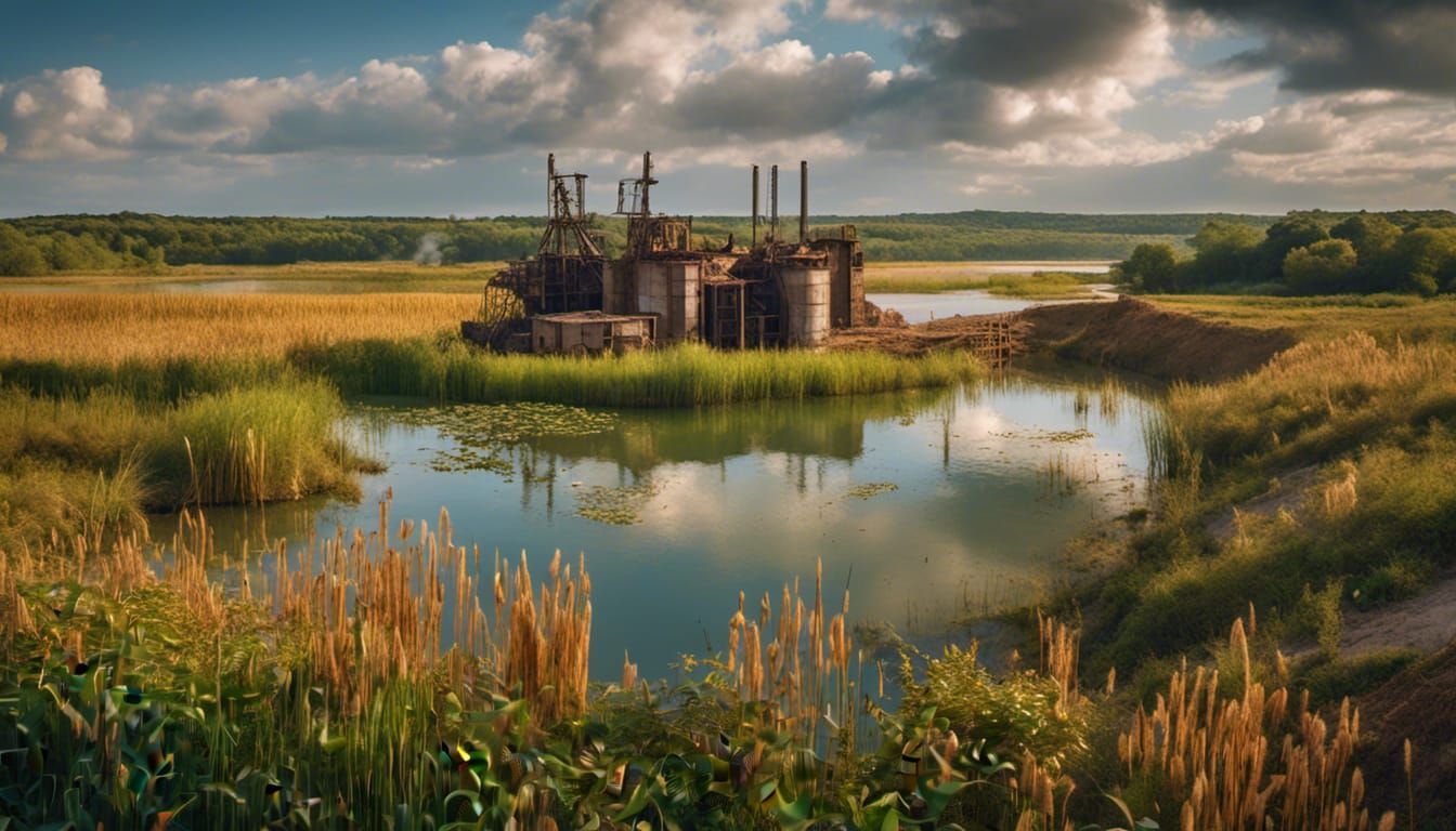 Opencast Mine Lake: Hyperrealistic Cinematic View