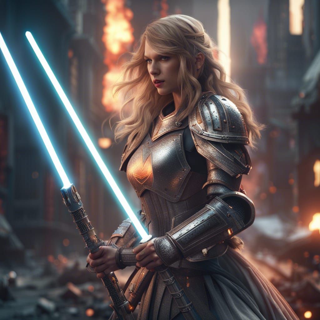 Taylor Swift Knight in Burning City, Digital Art