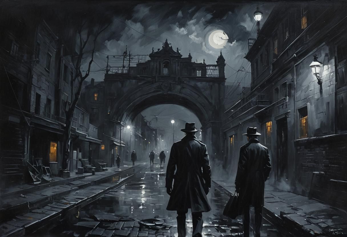 Noir Night Painting of Secrets and Danger