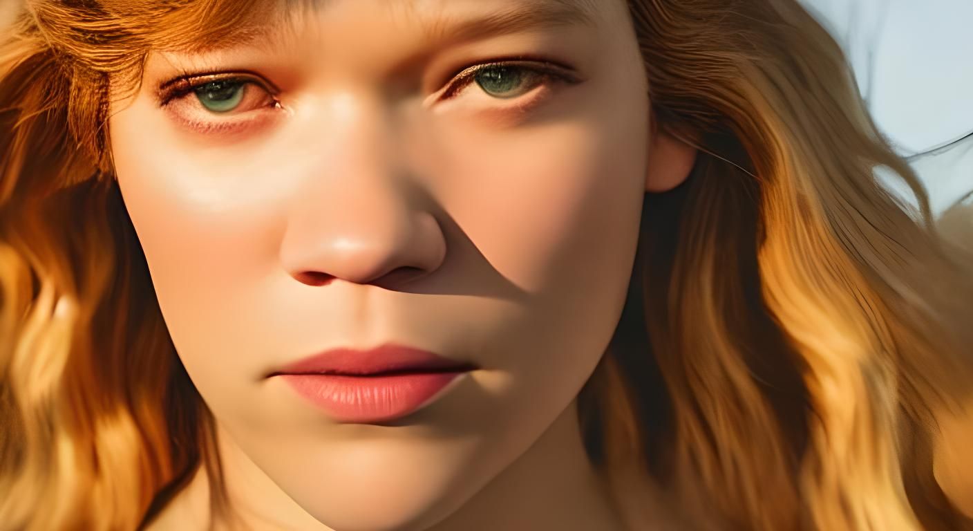 Lea Seydoux: Golden Hour Beach Portrait in Sepia