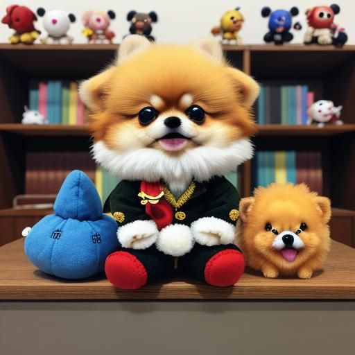 Adorable Chibi Pomeranian Clown Plush Toy
