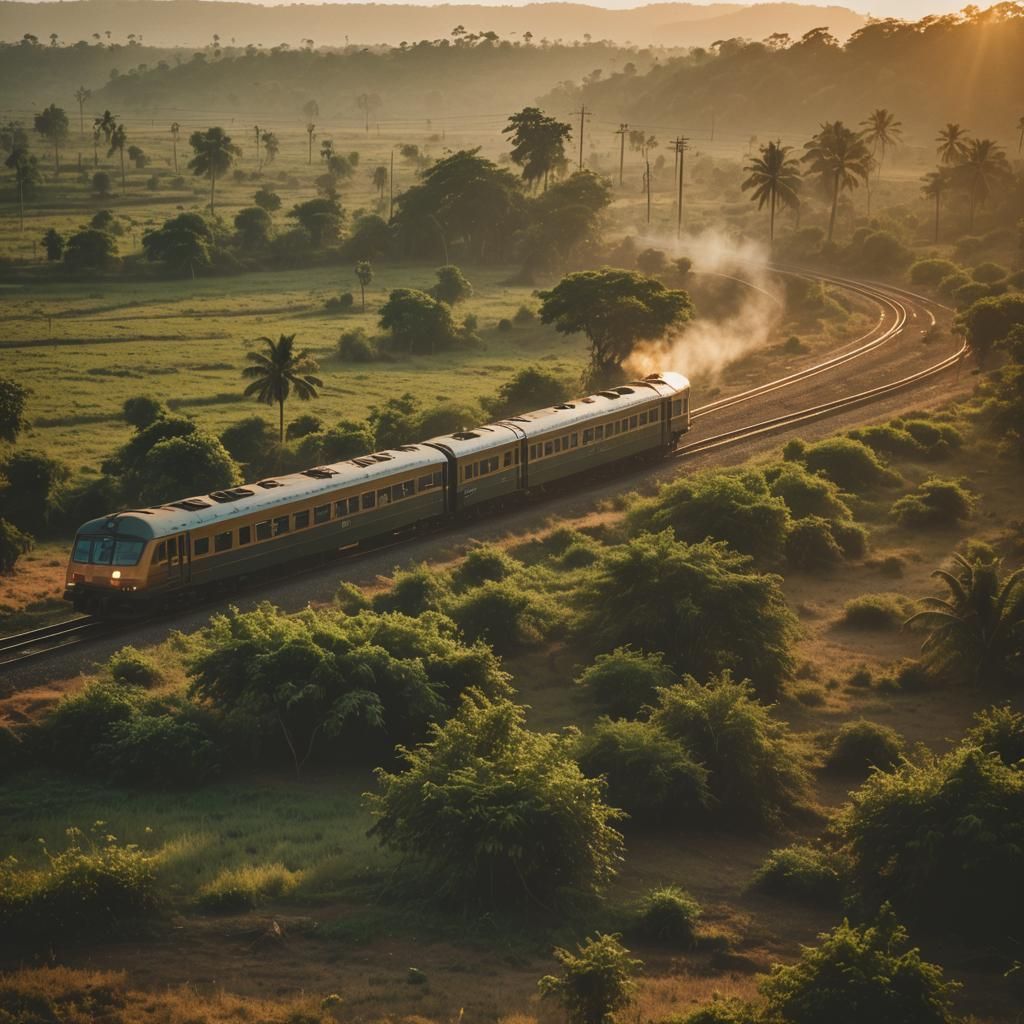 Indian Train at Sunset in Cinematic Style