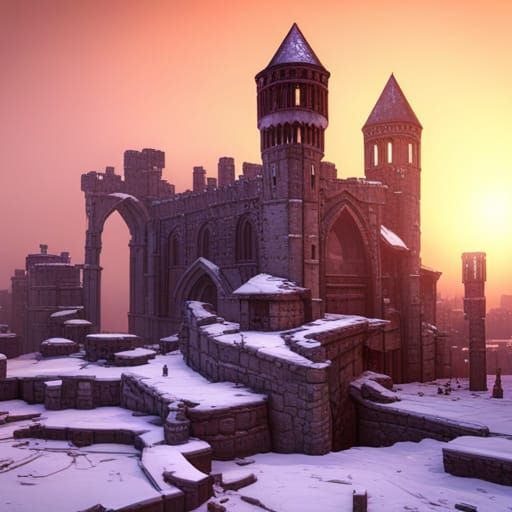 Snowy Medieval Castle Ruins in Dynamic Lighting