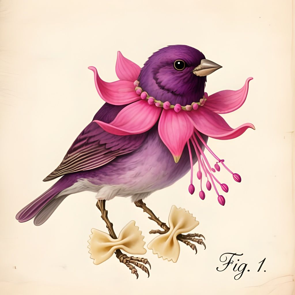 Finch-Fuchsia Hybrid Creature Watercolour Illustration