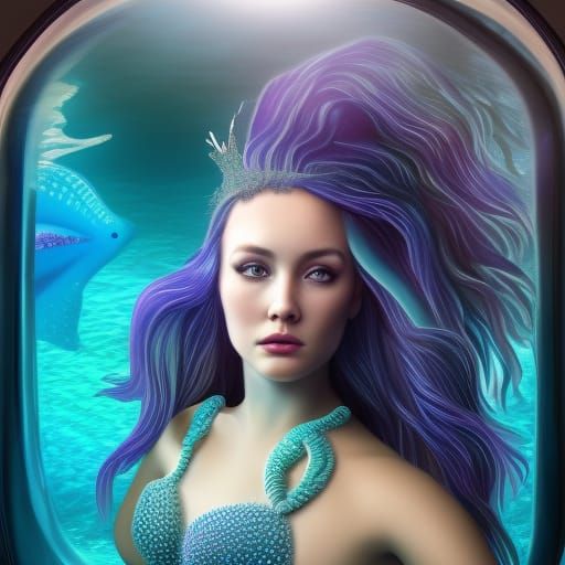 Gorgeous Mermaid Goddess in Seashell Bikini: 3D Art