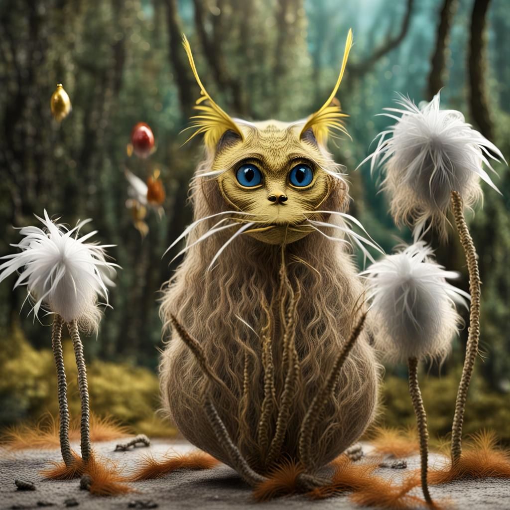 Cryptid Juggles Kittens in Surreal Diorama