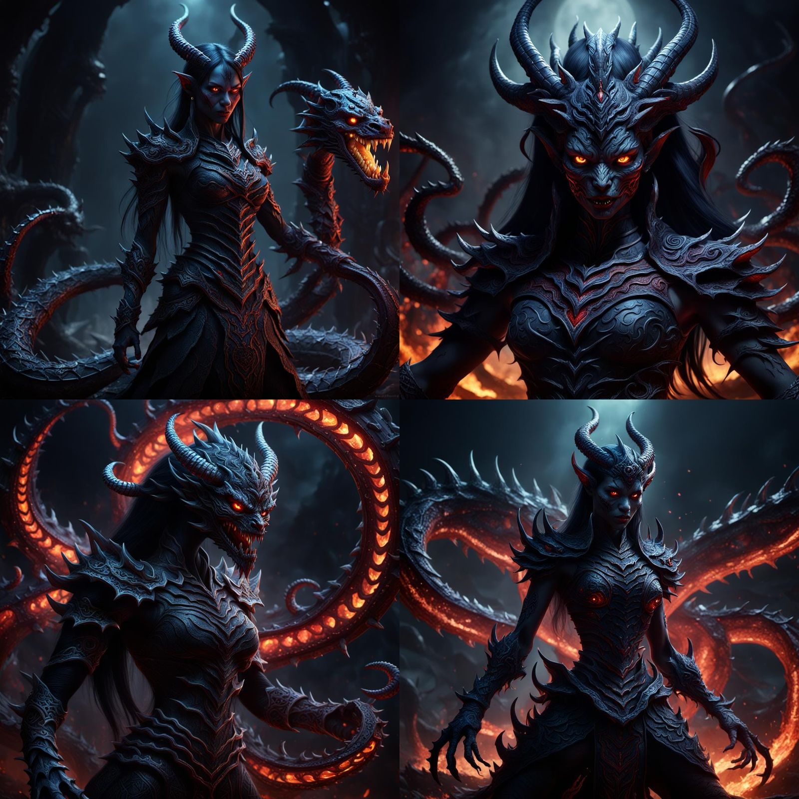 Demonic Shadow Naga in Detailed Matte Painting