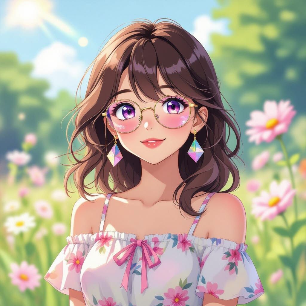 Anime Girl with Pastel Dress in Ghibli Style