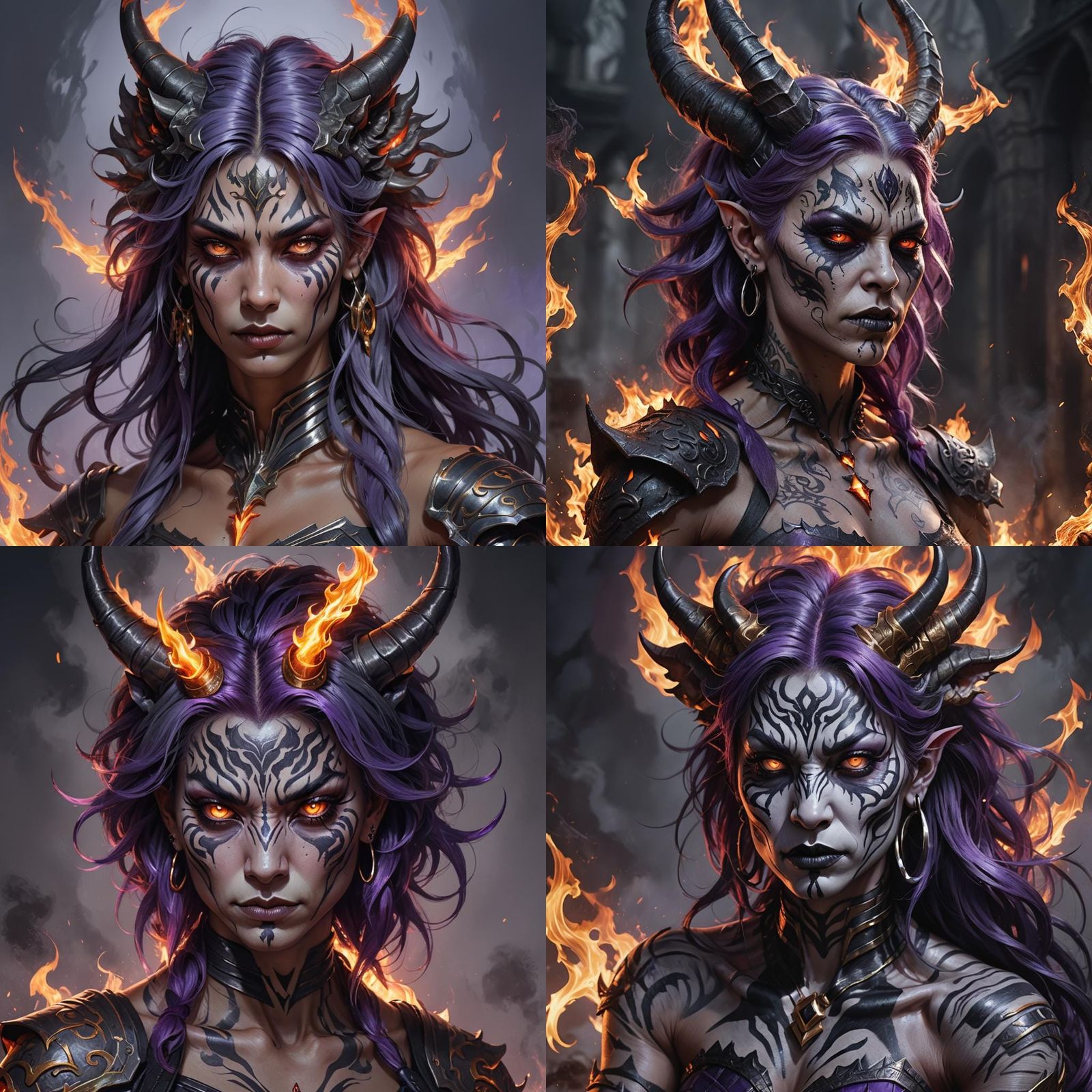 Striking Demon Portrait with Flaming Hair