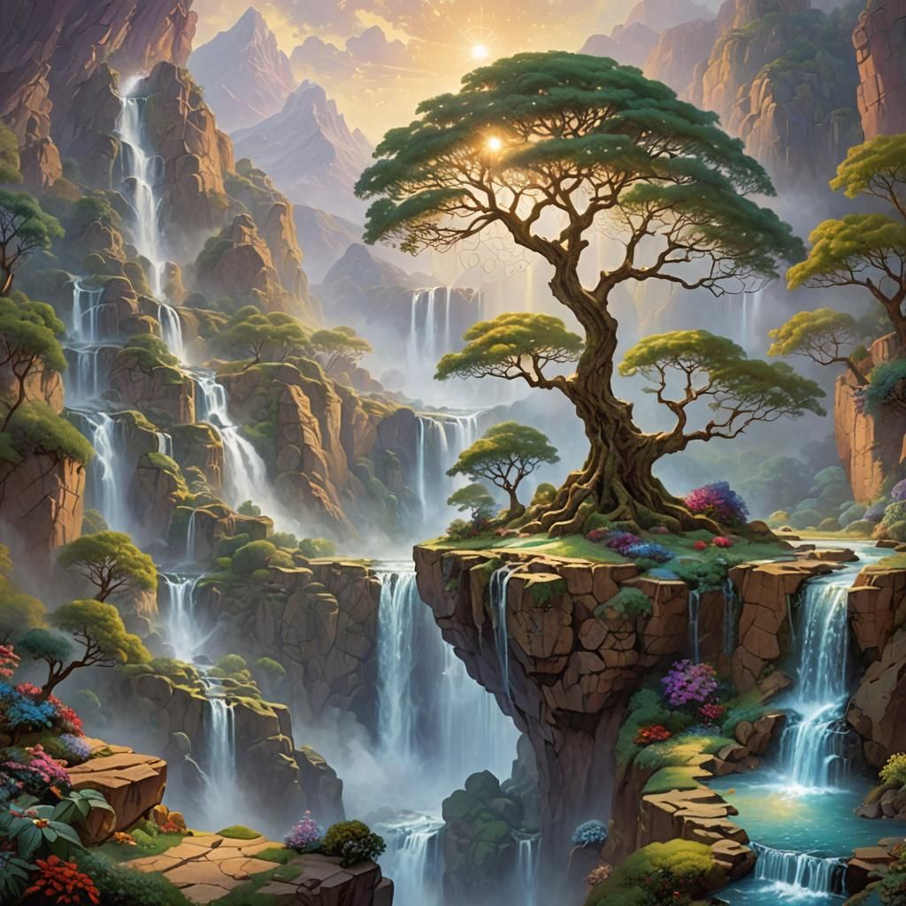 Ethereal Desert Landscape with Sacred Geometry