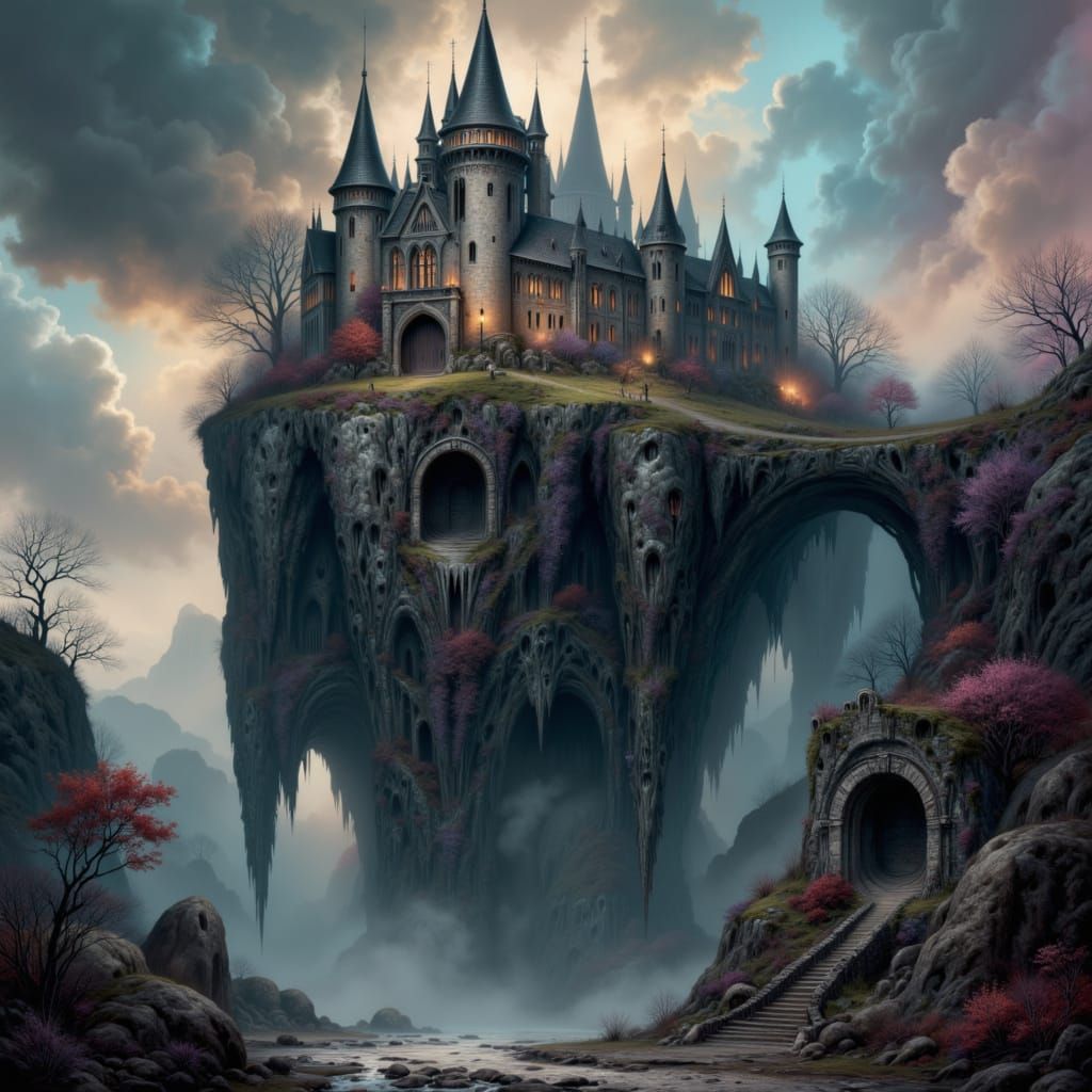 Majestic Castle Ruin on Skull Mountain in Rhineland