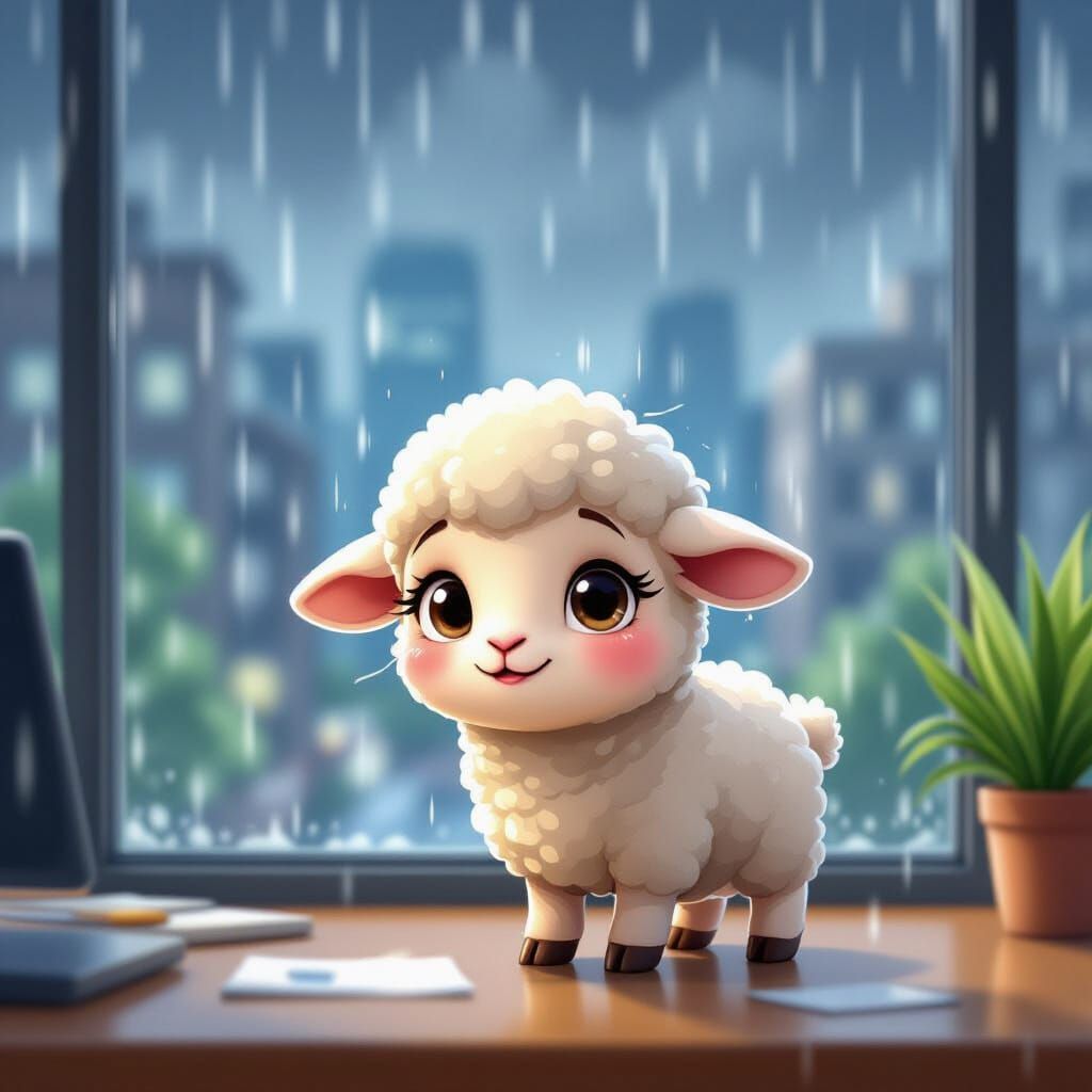 Nervous Lamb Searches for Mother on Rainy Day