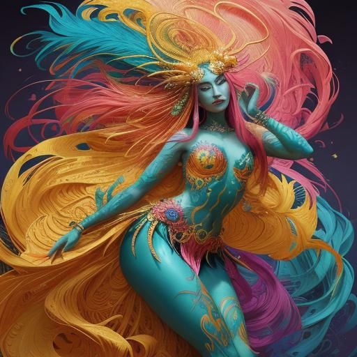 Dragon Peacock Woman in Abstract Expressionism