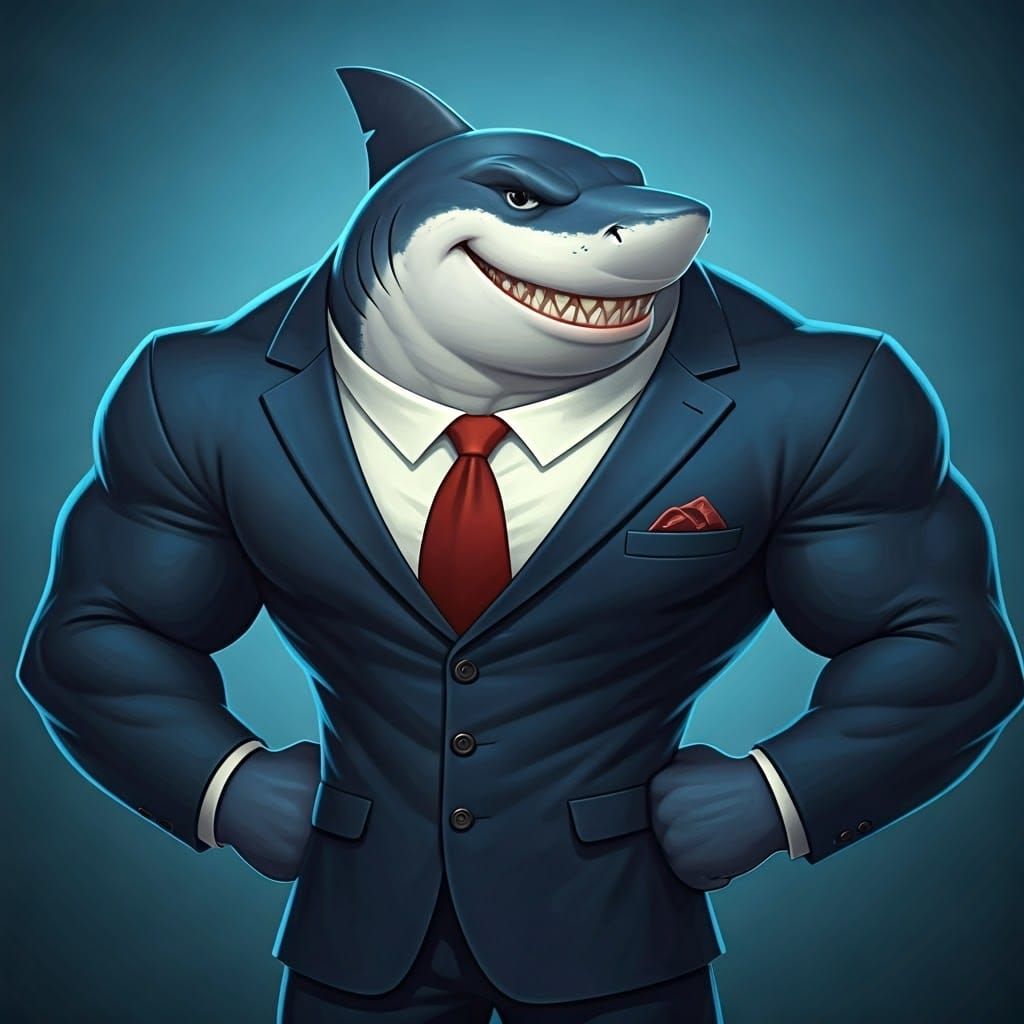 Muscular Anthro Great White Shark Lawyer in Dynamic Comic Bo...