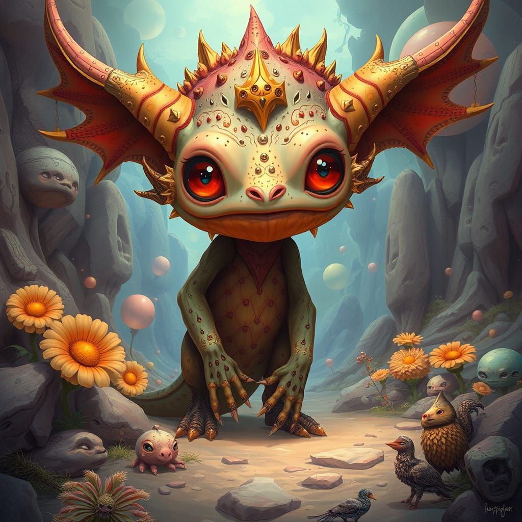 Whimsical Creature in Dreamy Sci-Fi Setting