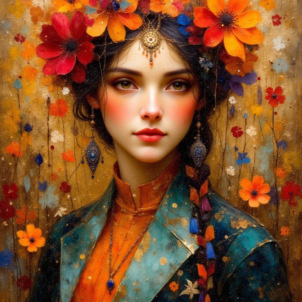 Nature Goddess in Klimt Style with Ornate Details