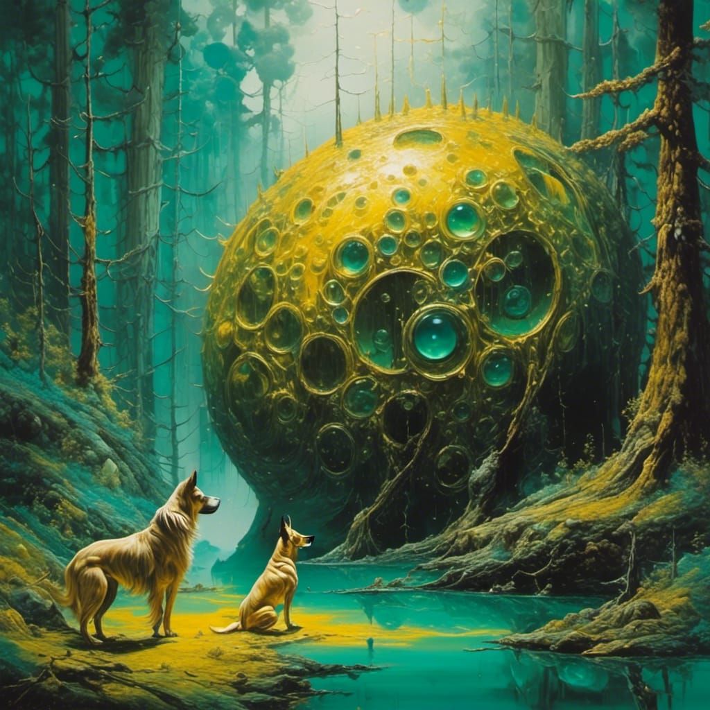 Surreal Dogs in Forest: Salvador Dali Style