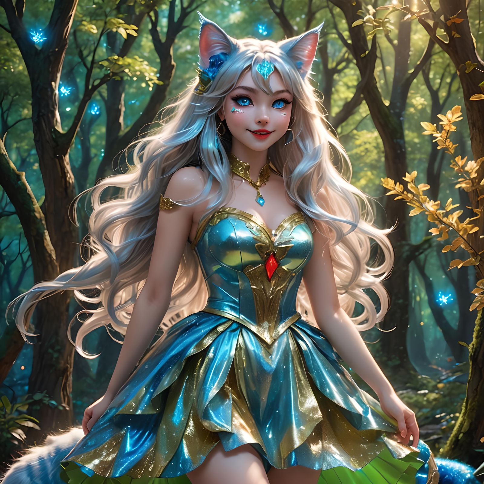 Beautiful Cat Girl in Enchanted Forest, 3D Anime Art