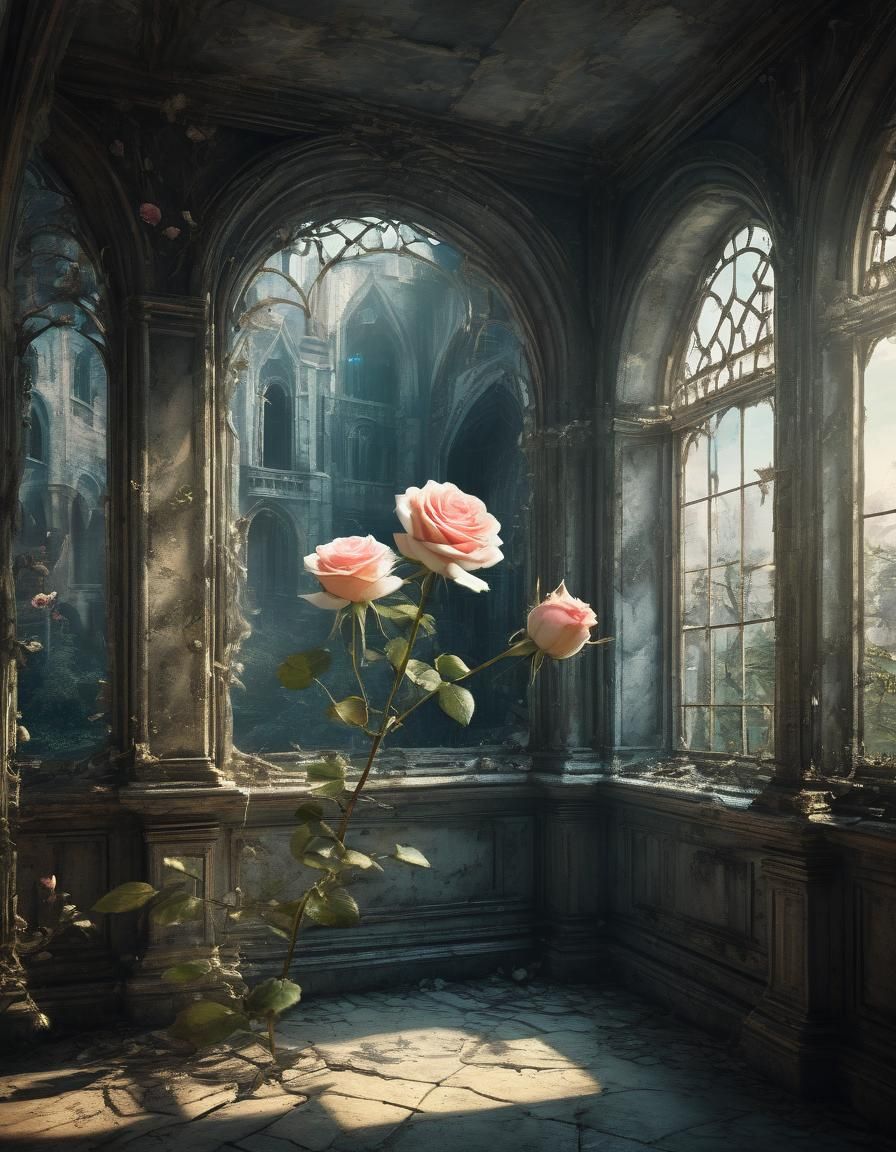 Fantasy Castle Interior in Double Exposure Style