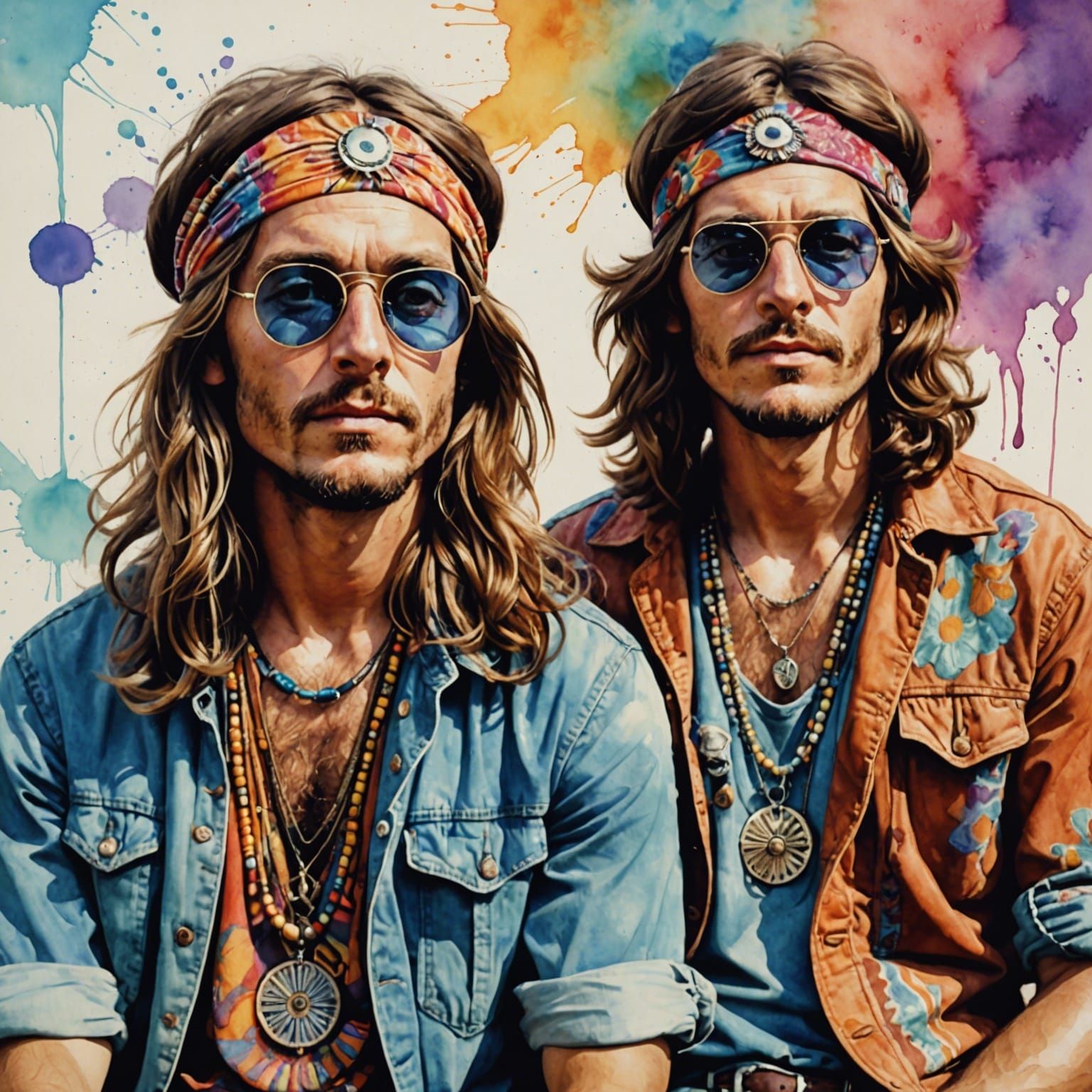 Psychedelic Sixties Hippies in Watercolor
