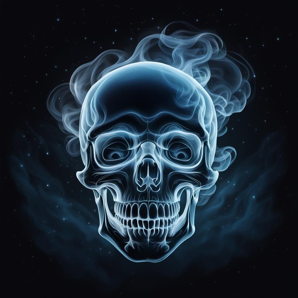 Smoky Skull Ascending into Starry Night Sky