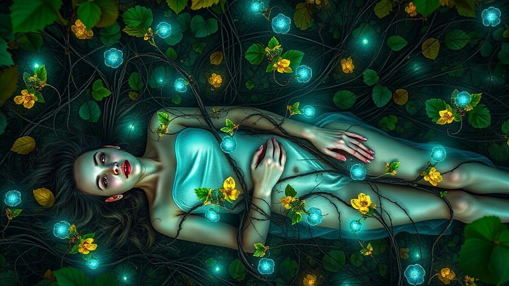 Woman Embodied in Vibrant Vineyard Landscape