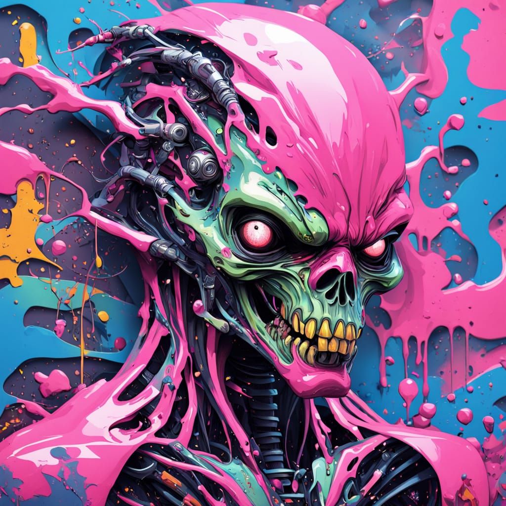 Ethereal Horror Portrait in Vibrant Pink and Glitter