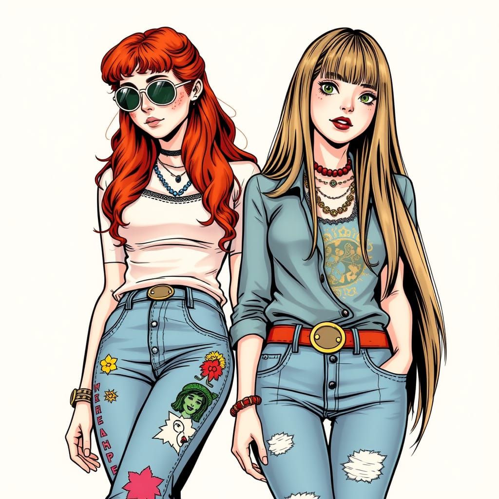 1970s Women in Comic Book Style Illustration