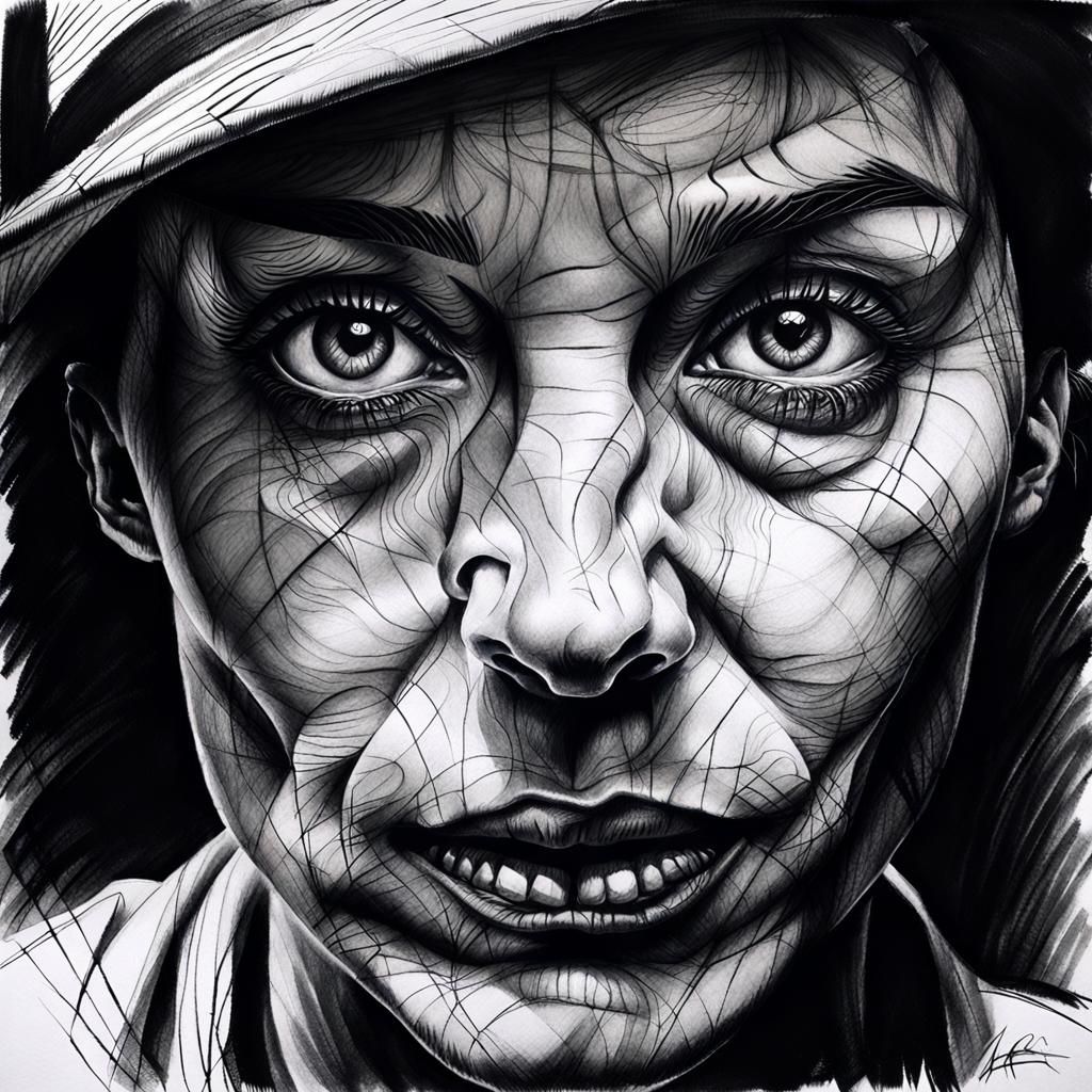 Expressive Charcoal Portrait of Woman in Ecstasy