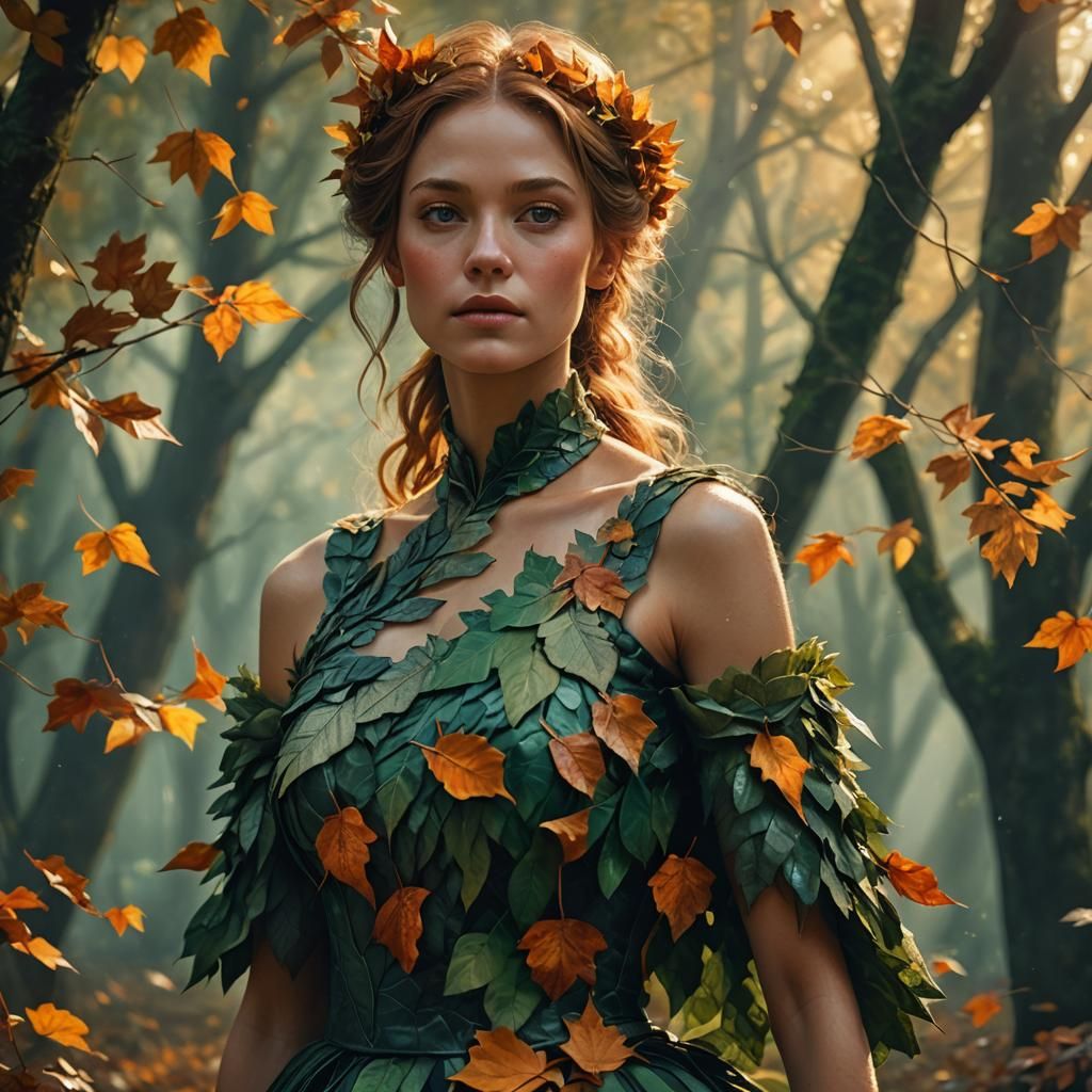 Fantasy Portrait: Woman in Autumn Leaf Dress