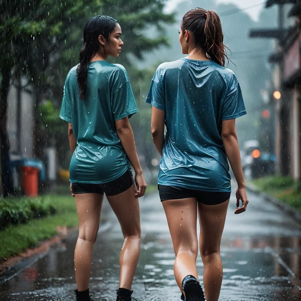 Woman in Wet Clothes in the Rain