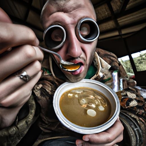 Portrait of a One-Eyed Man Eating Soup