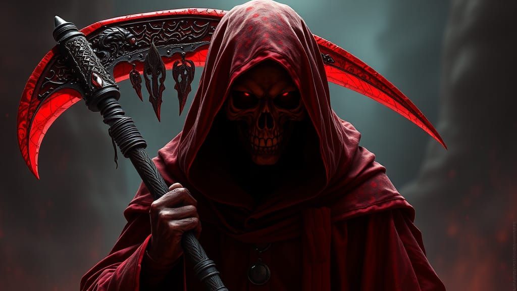 Crimson Grim Reaper in Ominous Red Light