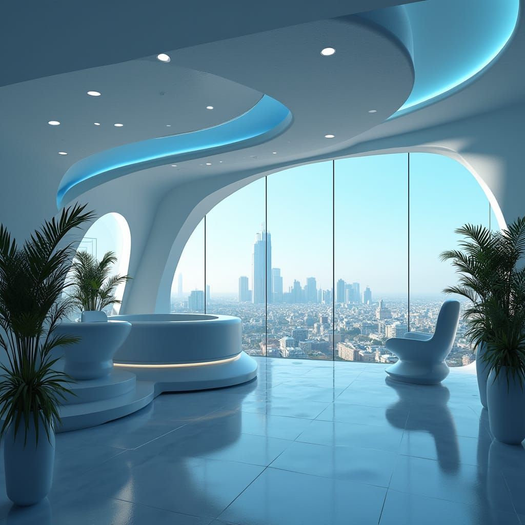 Futuristic Office of the Future with AI Integration