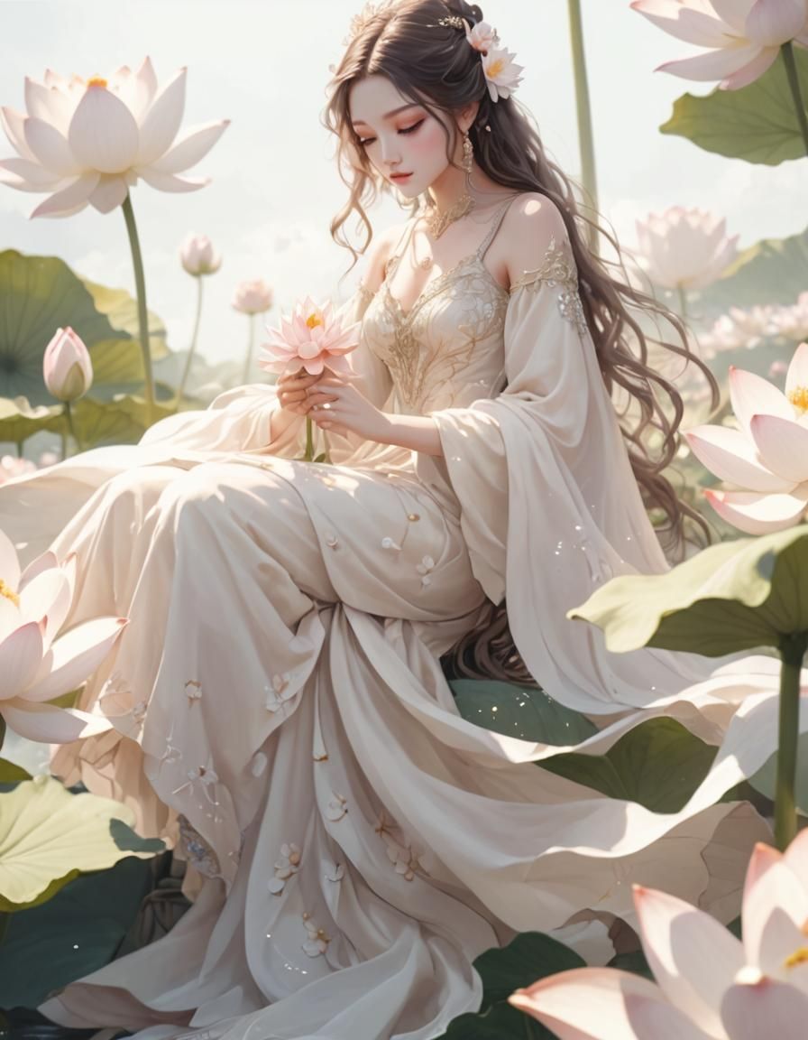 Fae Woman in Lotus Gown