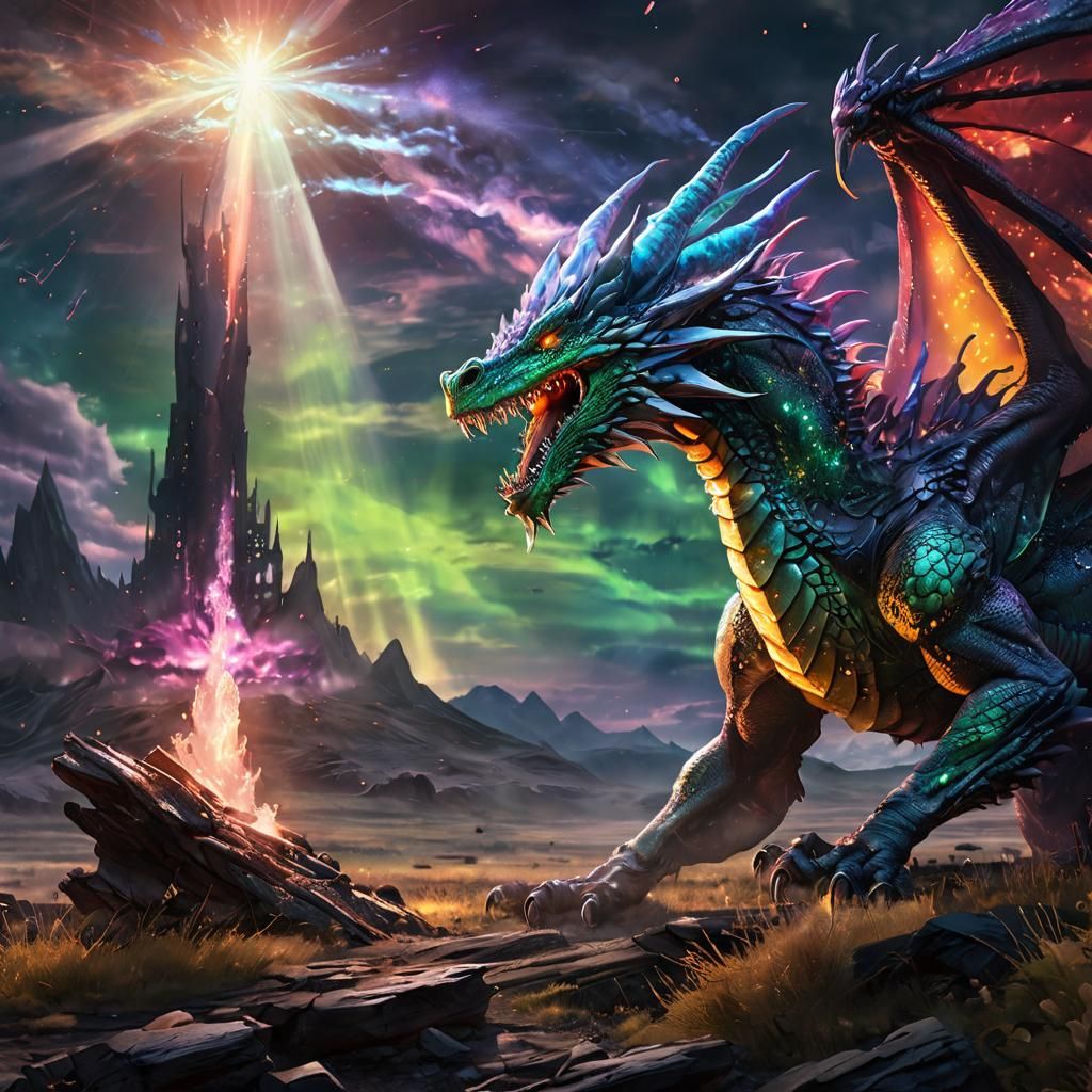 Glass Dragon Devours Nuclear Explosion: Fantasy Art