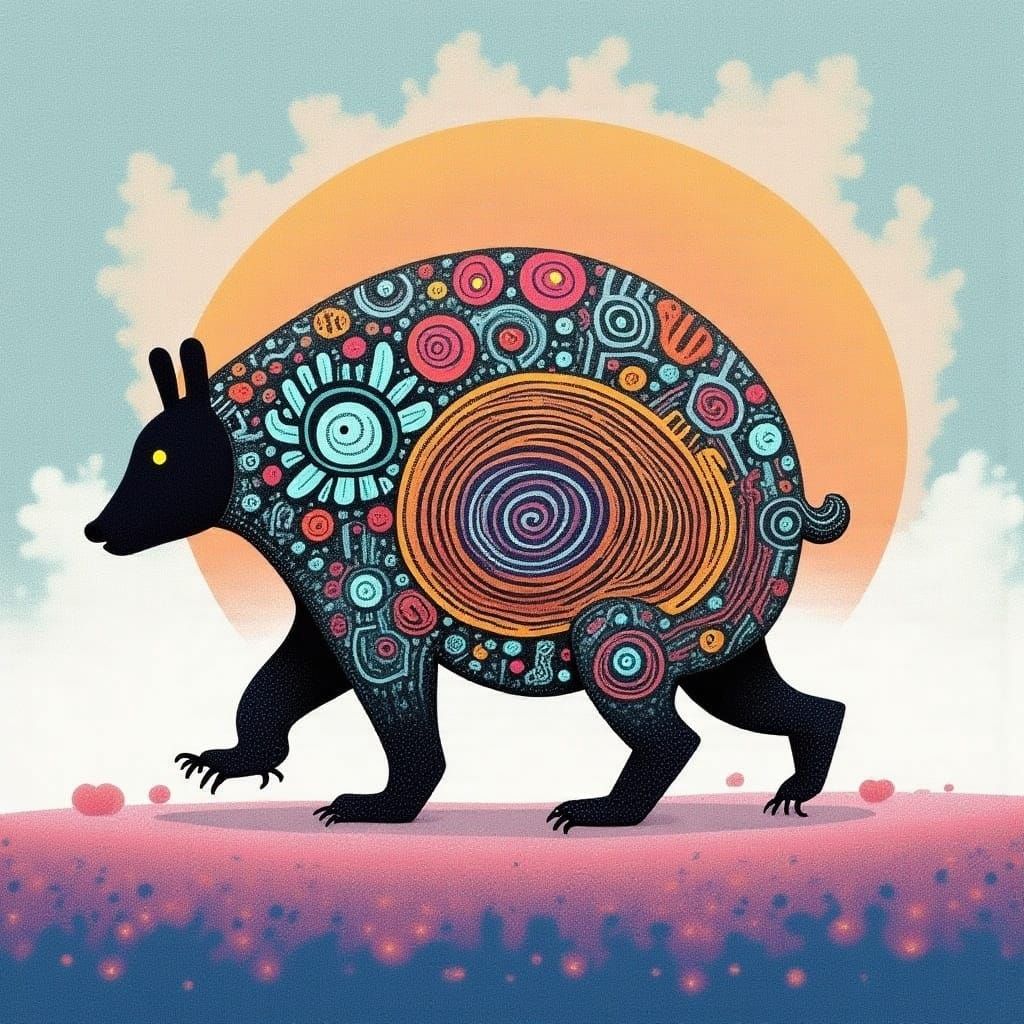 Spirit Bear Portrait on Tundra in Alcohol Ink Style