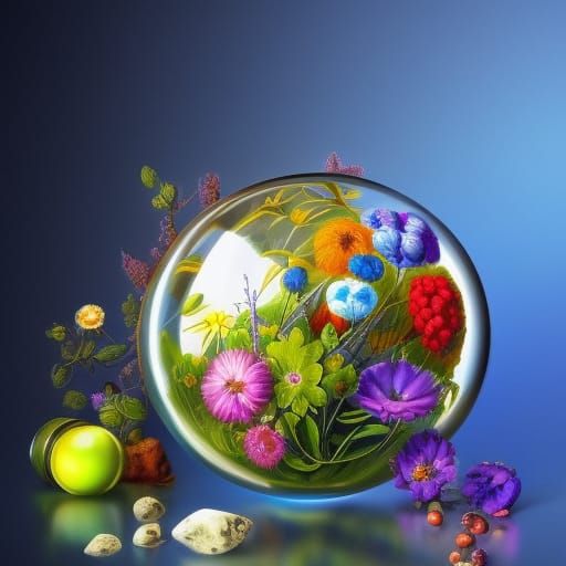 Fantasy Flowers in Glass Spheres: Hyper-Realistic Still Life