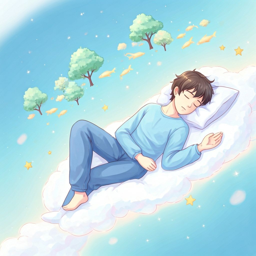 Dreamy Cloudscape with Sleeping Man in Ethereal Style