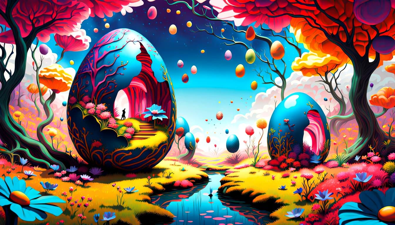 Surreal Easter Egg in Vibrant, Psychedelic Colors