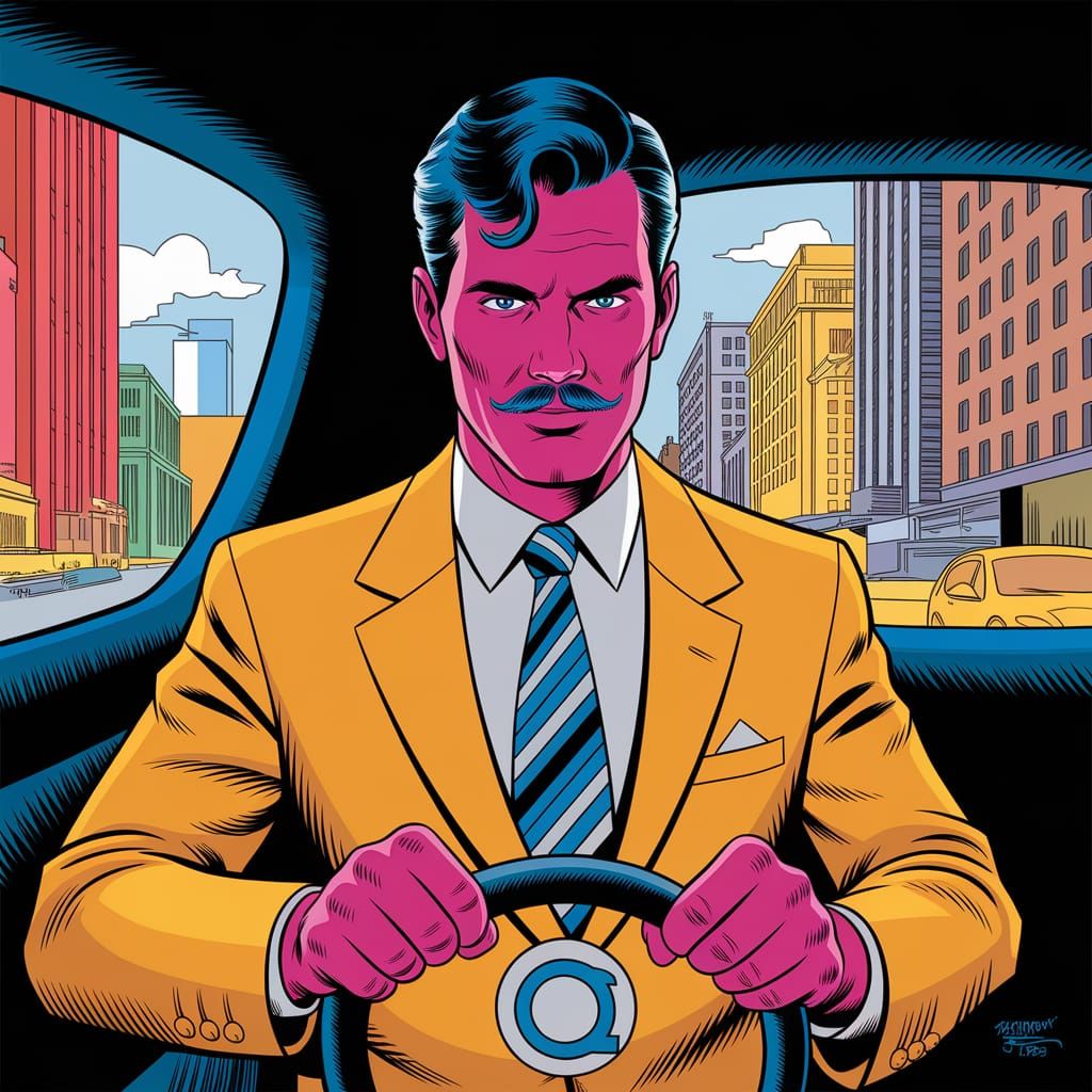 Sinestro Driving a NYC Cab in Hot Pink, Yellow Lantern