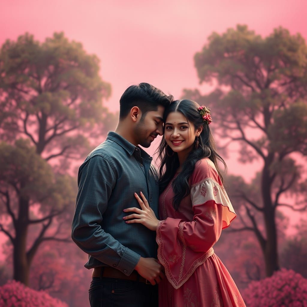 Loving Couple in Detailed Matte Painting