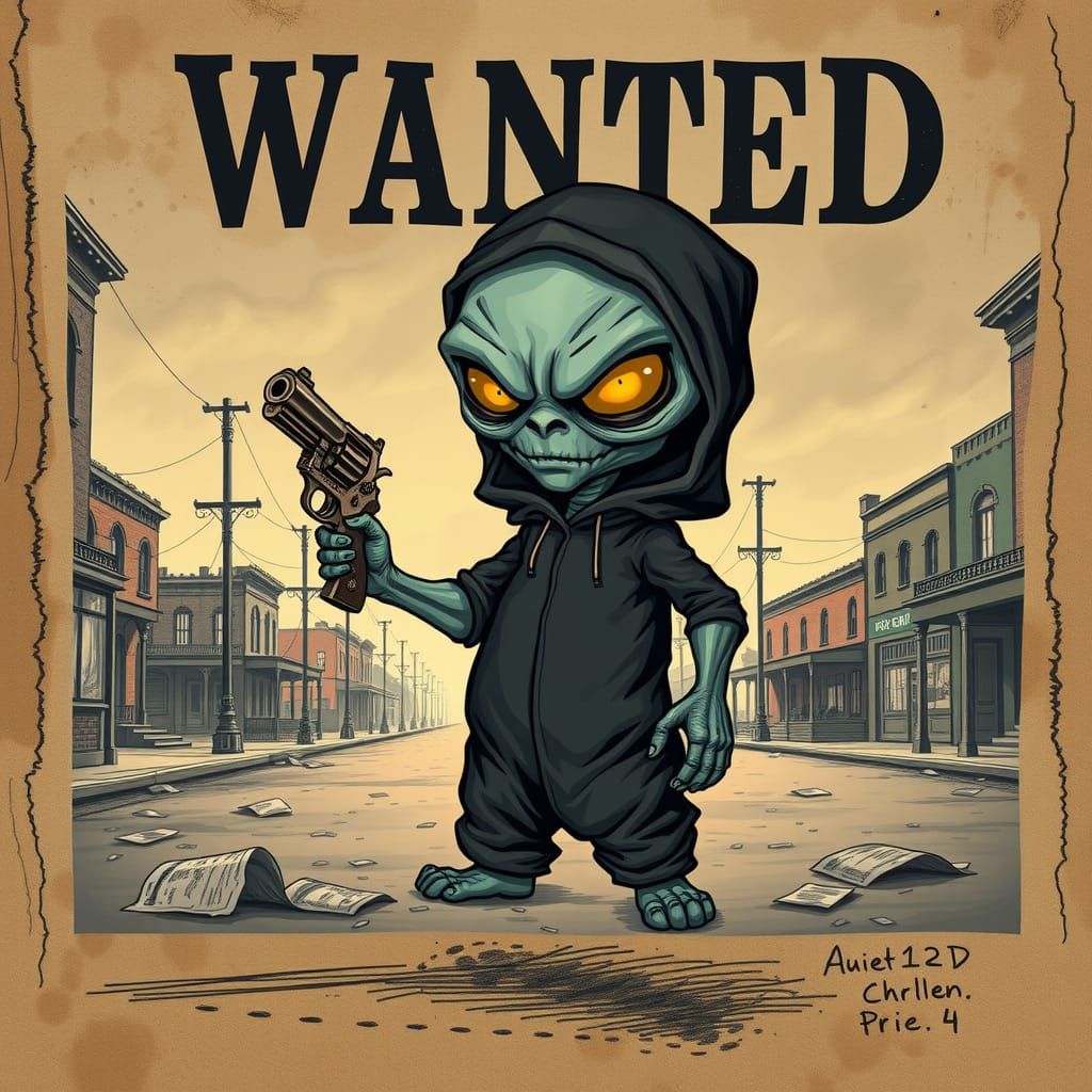 Menacing Baby Alien Wanted Poster in Greg Rutkowski Style