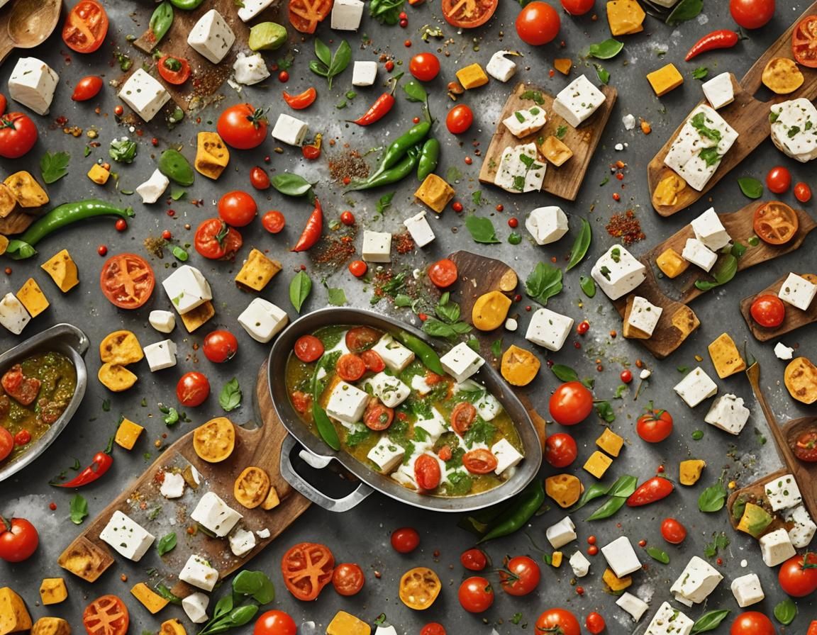 Hyperrealistic Paneer Cooking Scene with Spices
