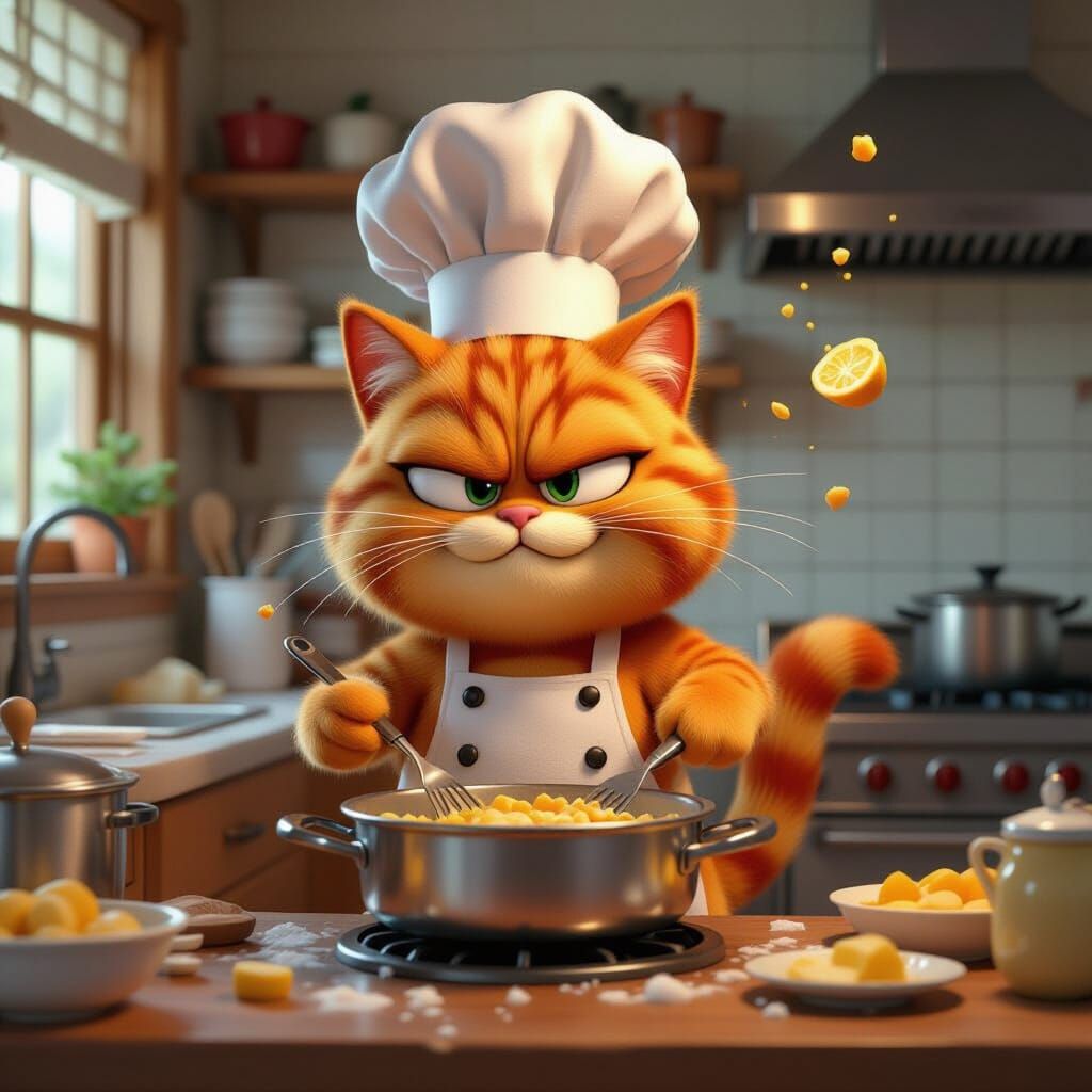 Garfield's Gourmet Disaster: A Pixar-esque Kitchen Catastrop...